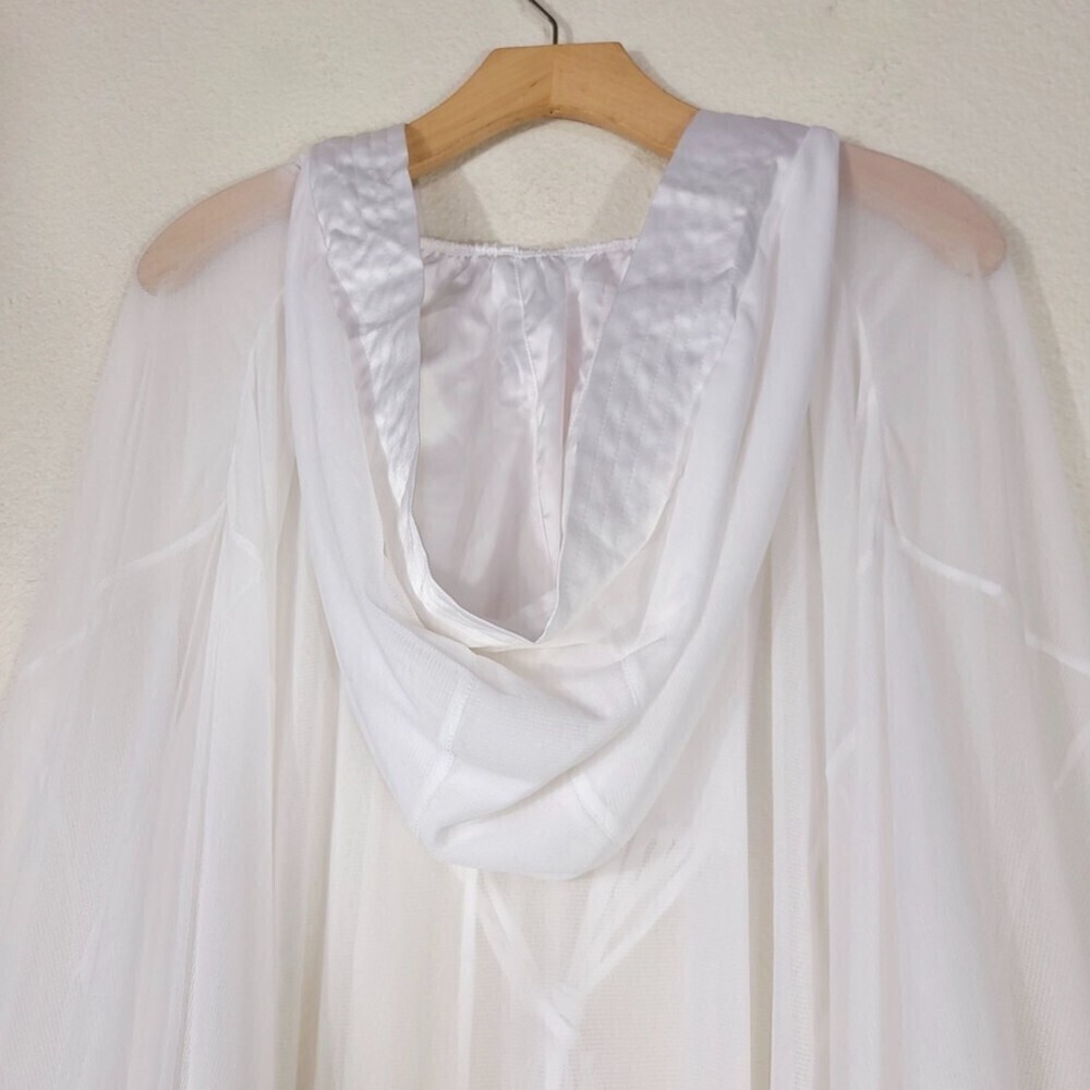 NWT Hot As Hell Yoko Kimono Sheer Hooded Robe Boho Cover Up White Satin One Size - Picture 14 of 16